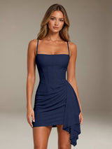 Free Shipping Spaghetti Strap Corset Asymmetrical Draped Mini Homecoming Dress