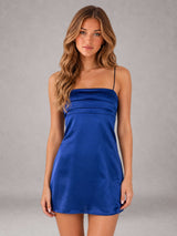 Free Shipping Spaghetti Strap Pleated Stretch Satin A-Line Mini Homecoming Dress