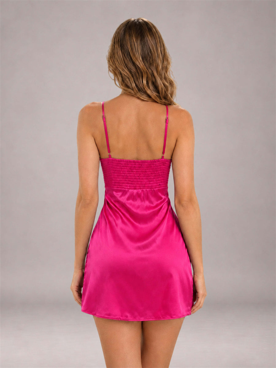 Hot Pink Spaghetti Strap Pleated Stretch Satin A-Line Mini Homecoming Dress