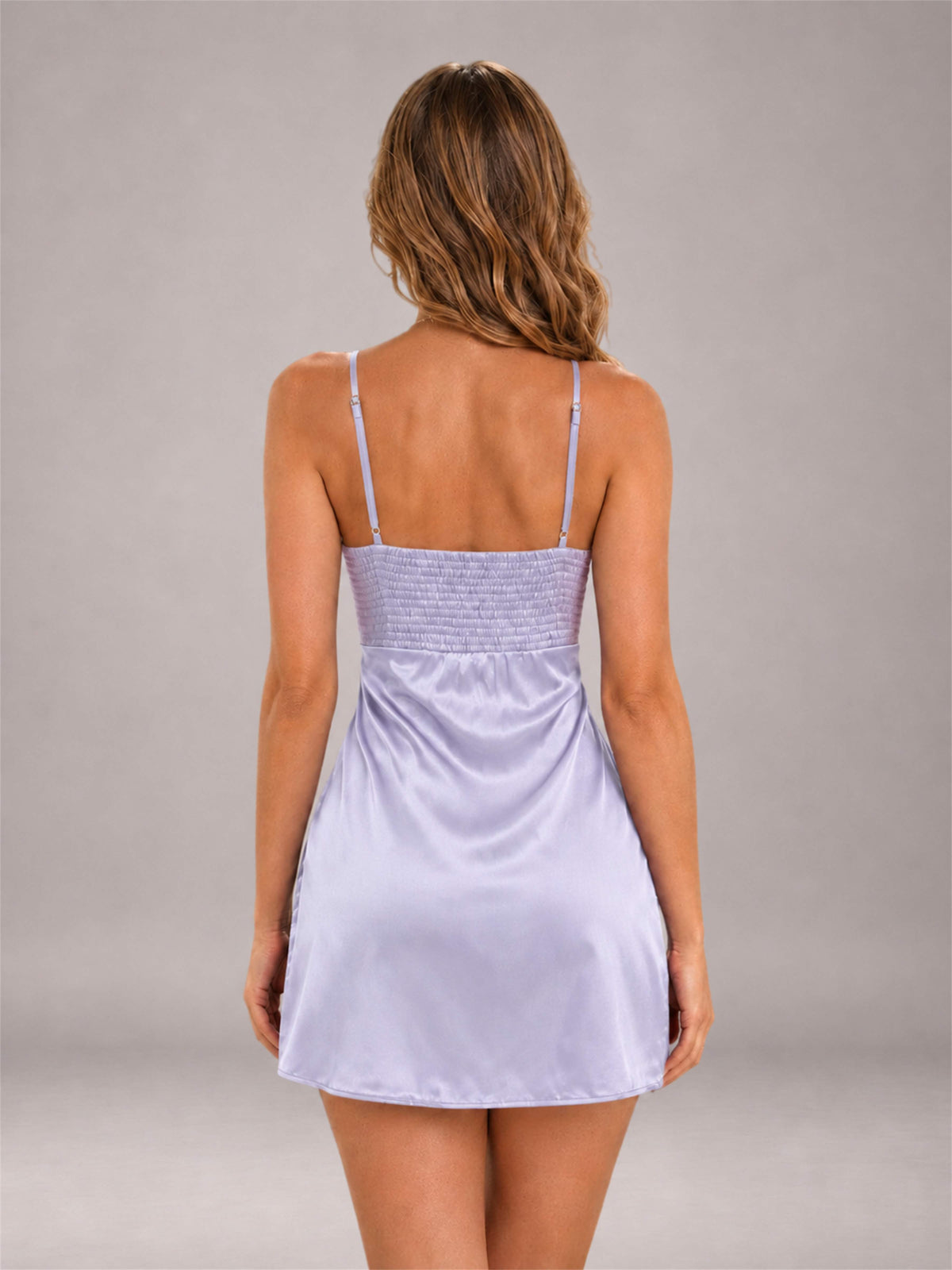 Lavender Spaghetti Strap Pleated Stretch Satin A-Line Mini Homecoming Dress