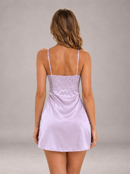 Lilac Spaghetti Strap Pleated Stretch Satin A-Line Mini Homecoming Dress