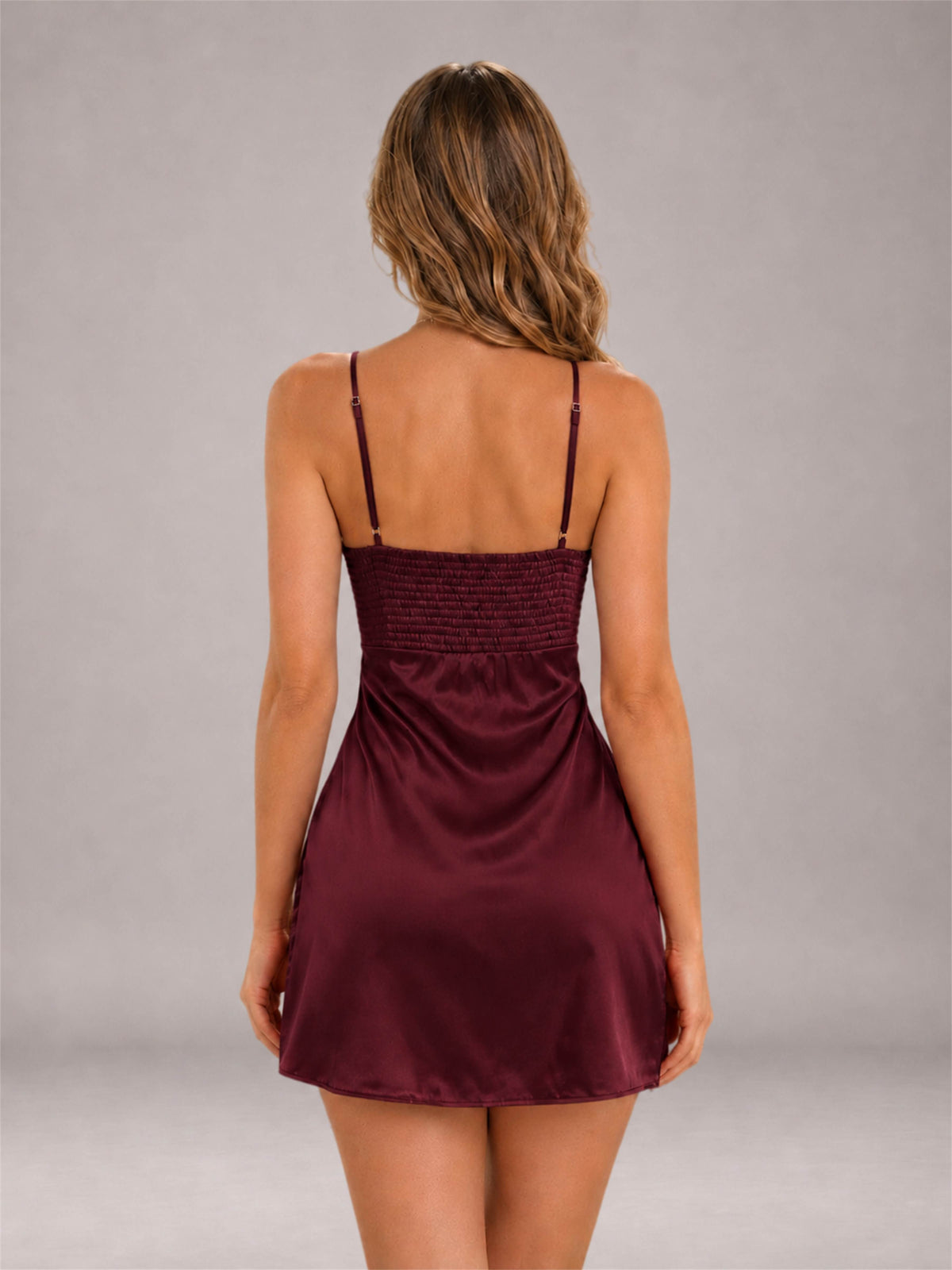 Maroon Spaghetti Strap Pleated Stretch Satin A-Line Mini Homecoming Dress