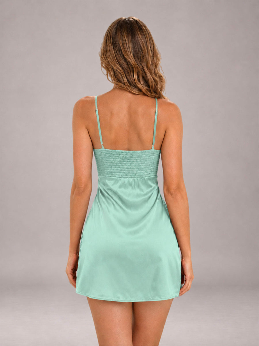 Mint Green Spaghetti Strap Pleated Stretch Satin A-Line Mini Homecoming Dress
