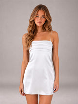 Spaghetti Strap Pleated Stretch Satin A-Line Mini Homecoming Dress