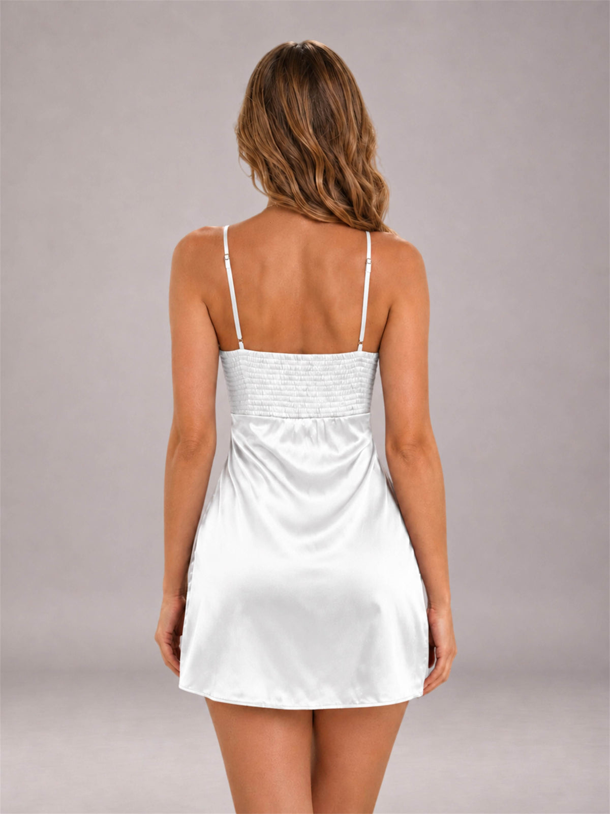 White Spaghetti Strap Pleated Stretch Satin A-Line Mini Homecoming Dress