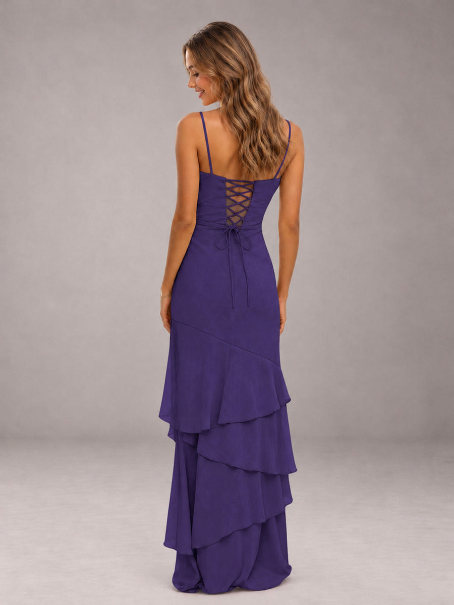 Regency Spaghetti Straps Ruffled Chiffon Floor Length Bridesmaid Dress