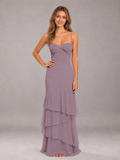 Wisteria Spaghetti Straps Ruffled Chiffon Floor Length Bridesmaid Dress