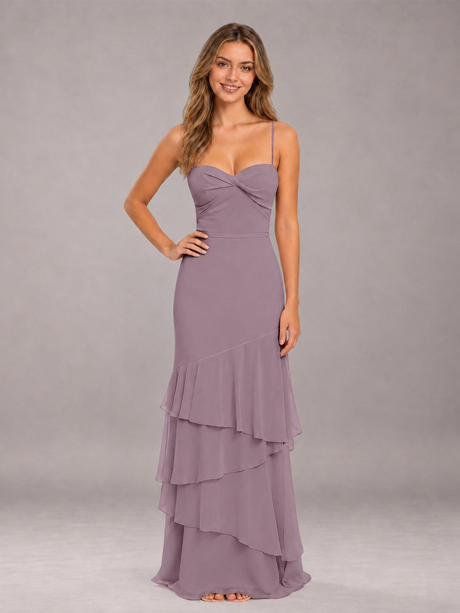 Wisteria Spaghetti Straps Ruffled Chiffon Floor Length Bridesmaid Dress