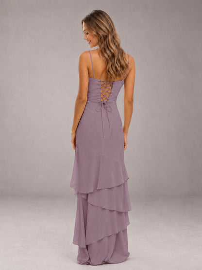 Wisteria Spaghetti Straps Ruffled Chiffon Floor Length Bridesmaid Dress