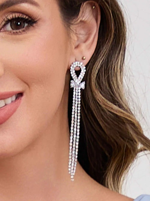 Sparkly Rhinestone Long Tassel Earrings for Wedding, Prom & Party