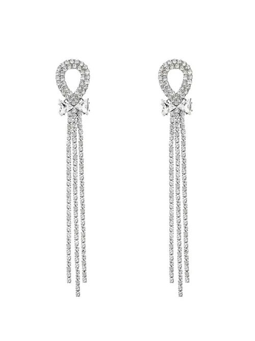 Sparkly Rhinestone Long Tassel Earrings for Wedding, Prom & Party