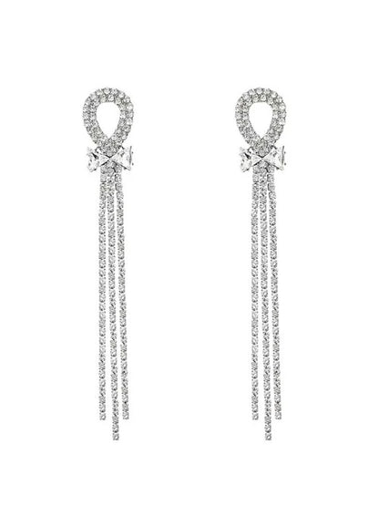 Sparkly Rhinestone Long Tassel Earrings for Wedding, Prom & Party