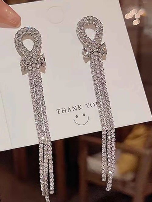 Sparkly Rhinestone Long Tassel Earrings for Wedding, Prom & Party