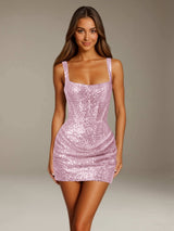 Free Shipping Sparkly Sequined Square Neck Short Homecoming Dress