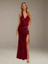 Sparkly V-Neck Sequin Prom Dress with Side Slit