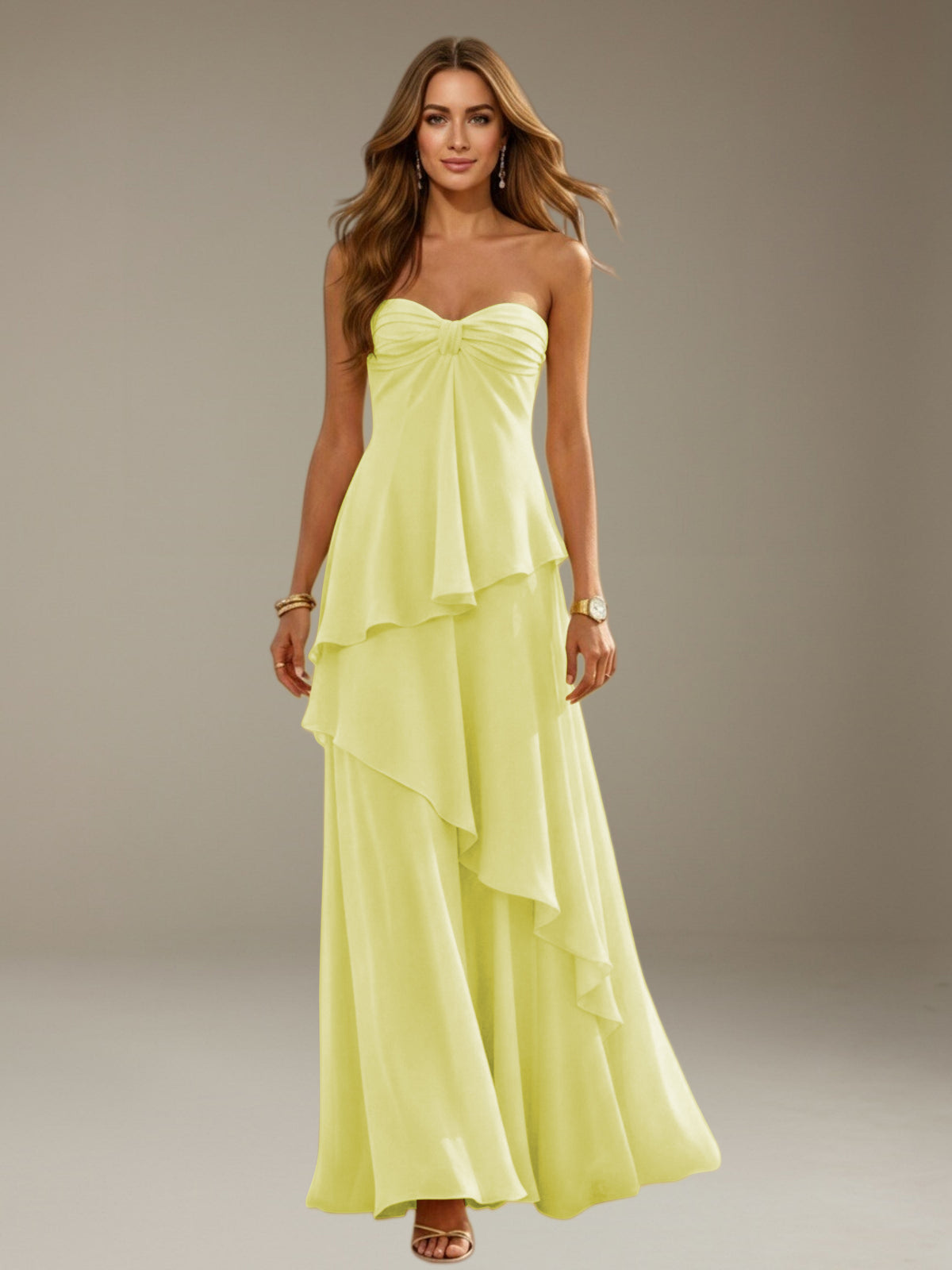 Length Free Shipping Strapless A-Line Chiffon Bridesmaid Dress Floor Length w ...
