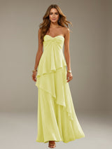 Free Shipping Strapless A-Line Chiffon Bridesmaid Dress Floor Length with Ruffles