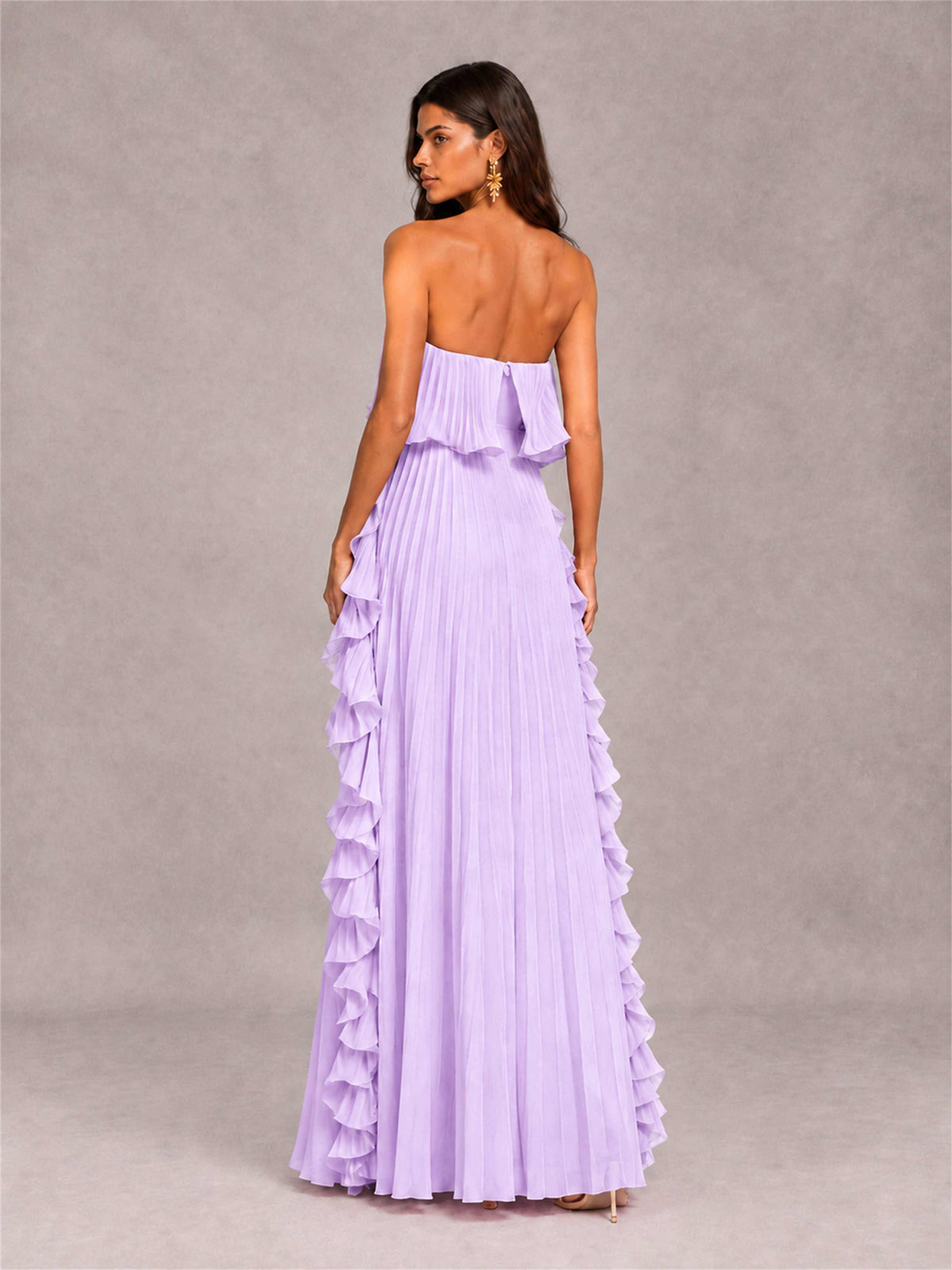 Strapless A-Line Chiffon Ruffle Pleated Floor-Length Wedding Guest Dress