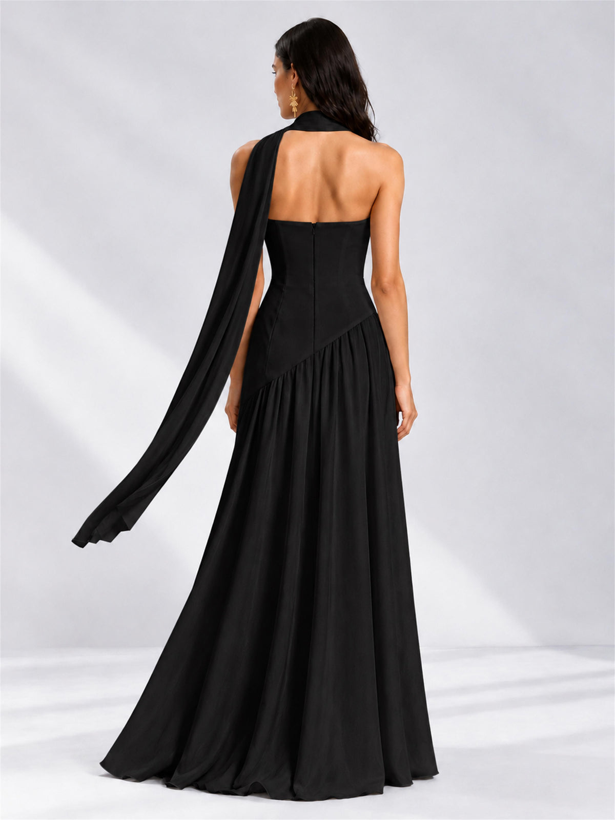 Strapless A-Line Chiffon Sleeveless Floor-Length Wedding Guest Dress with Scarf