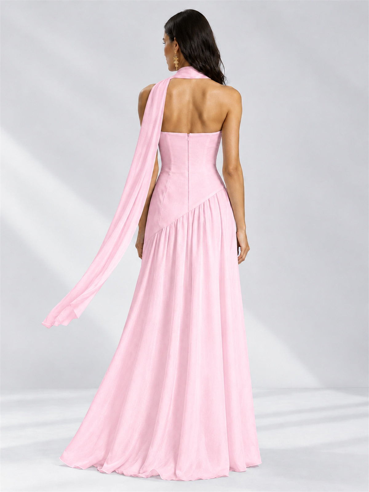 Strapless A-Line Chiffon Sleeveless Floor-Length Wedding Guest Dress with Scarf
