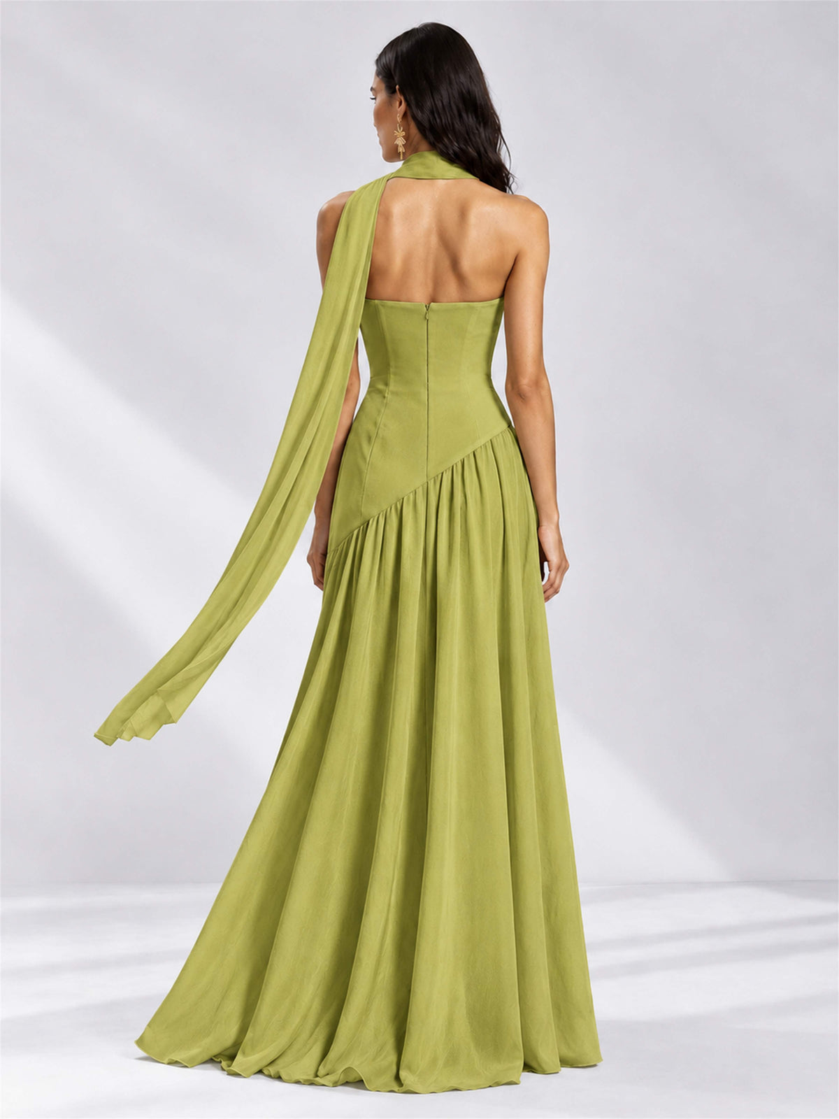 Strapless A-Line Chiffon Sleeveless Floor-Length Wedding Guest Dress with Scarf