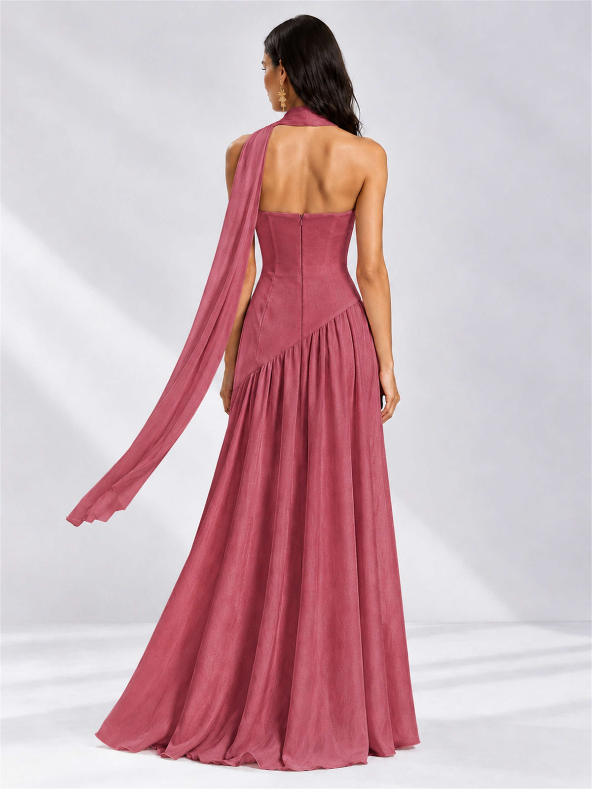 Strapless A-Line Chiffon Sleeveless Floor-Length Wedding Guest Dress with Scarf