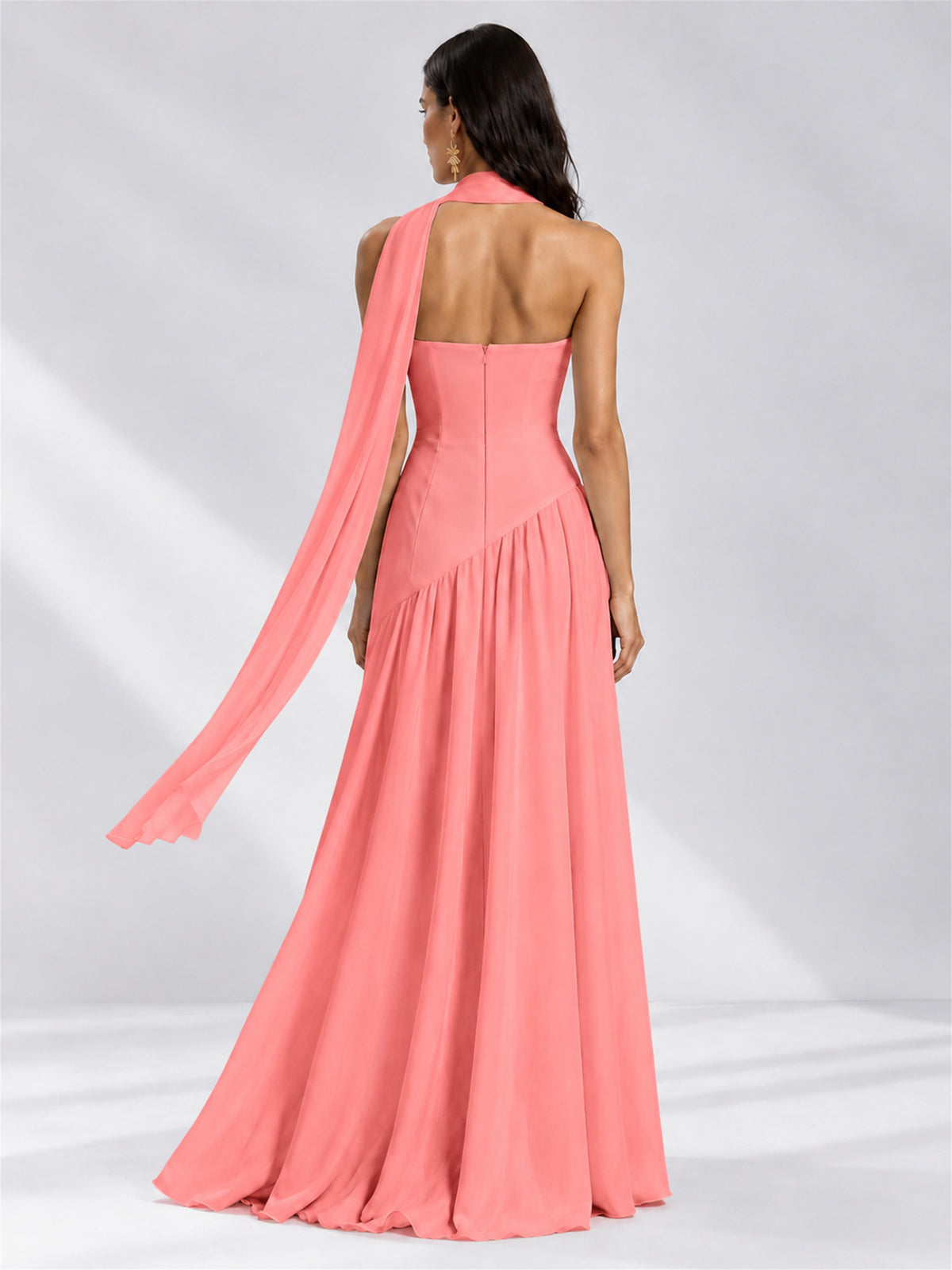 Strapless A-Line Chiffon Sleeveless Floor-Length Wedding Guest Dress with Scarf