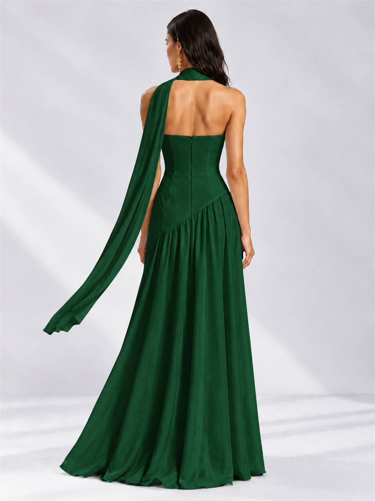 Strapless A-Line Chiffon Sleeveless Floor-Length Wedding Guest Dress with Scarf