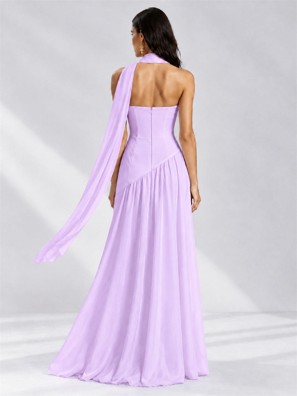 Strapless A-Line Chiffon Sleeveless Floor-Length Wedding Guest Dress with Scarf