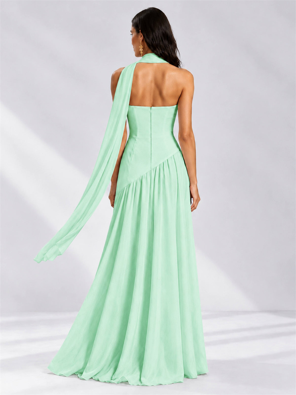 Strapless A-Line Chiffon Sleeveless Floor-Length Wedding Guest Dress with Scarf