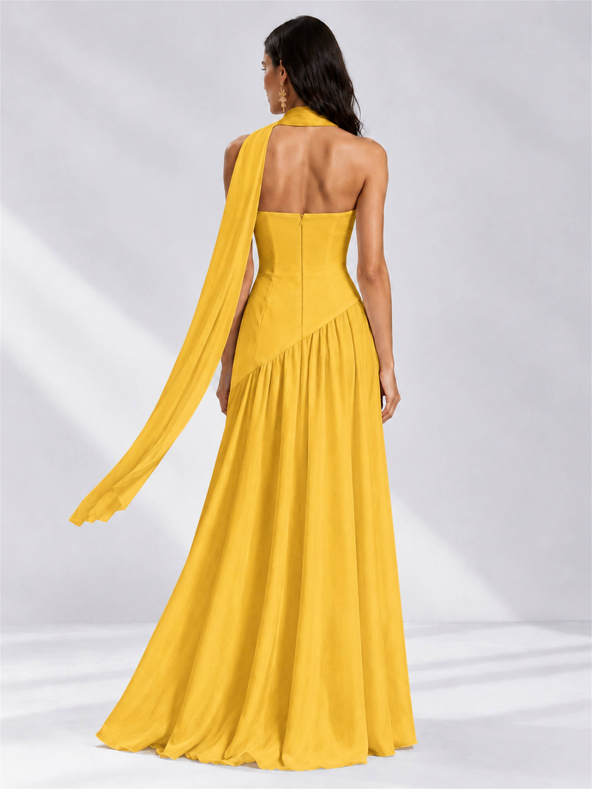Strapless A-Line Chiffon Sleeveless Floor-Length Wedding Guest Dress with Scarf