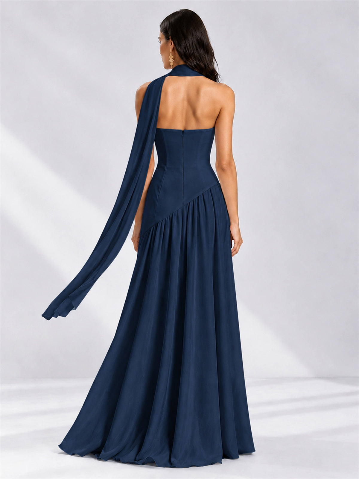 Strapless A-Line Chiffon Sleeveless Floor-Length Wedding Guest Dress with Scarf