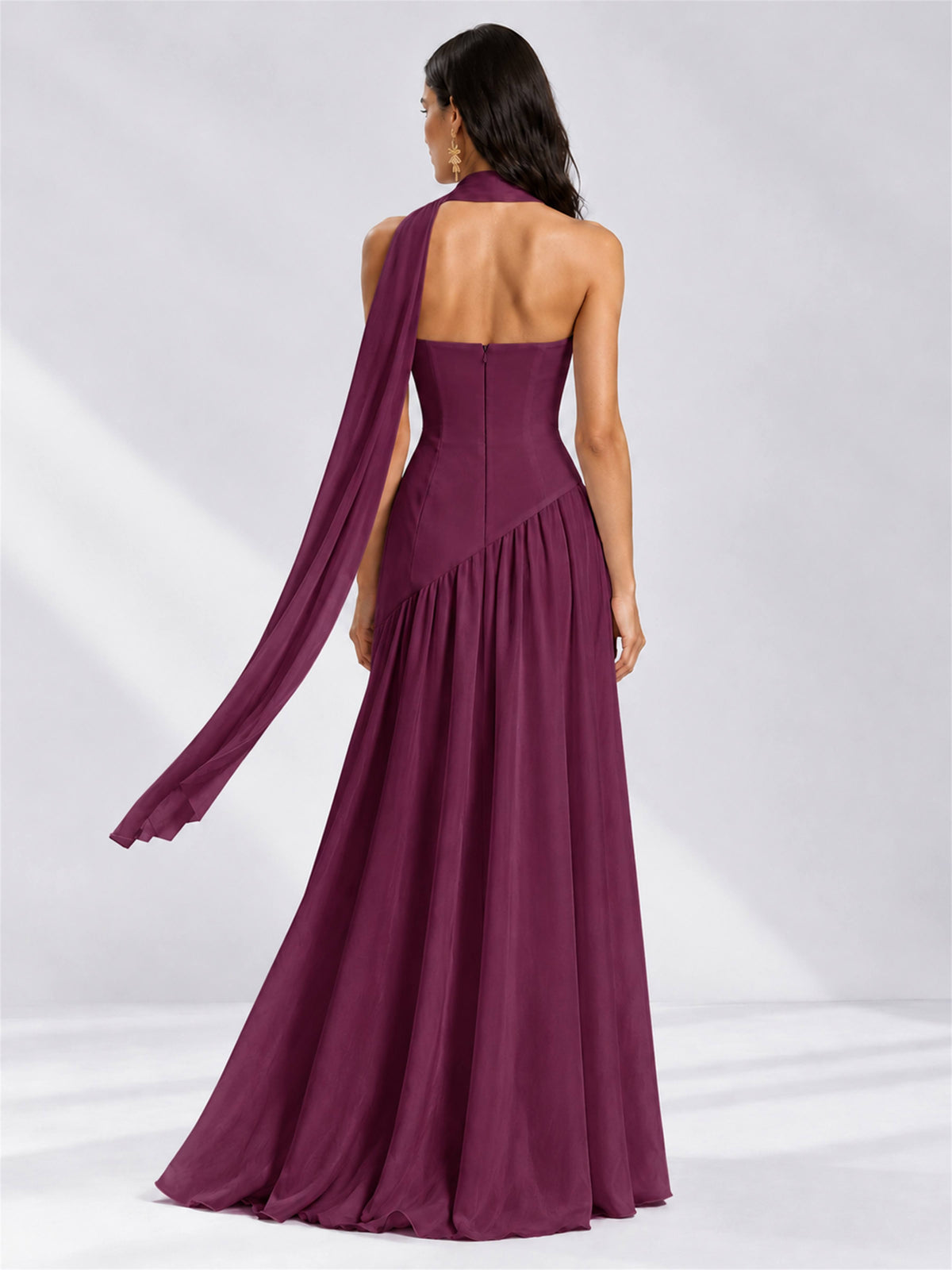 Strapless A-Line Chiffon Sleeveless Floor-Length Wedding Guest Dress with Scarf