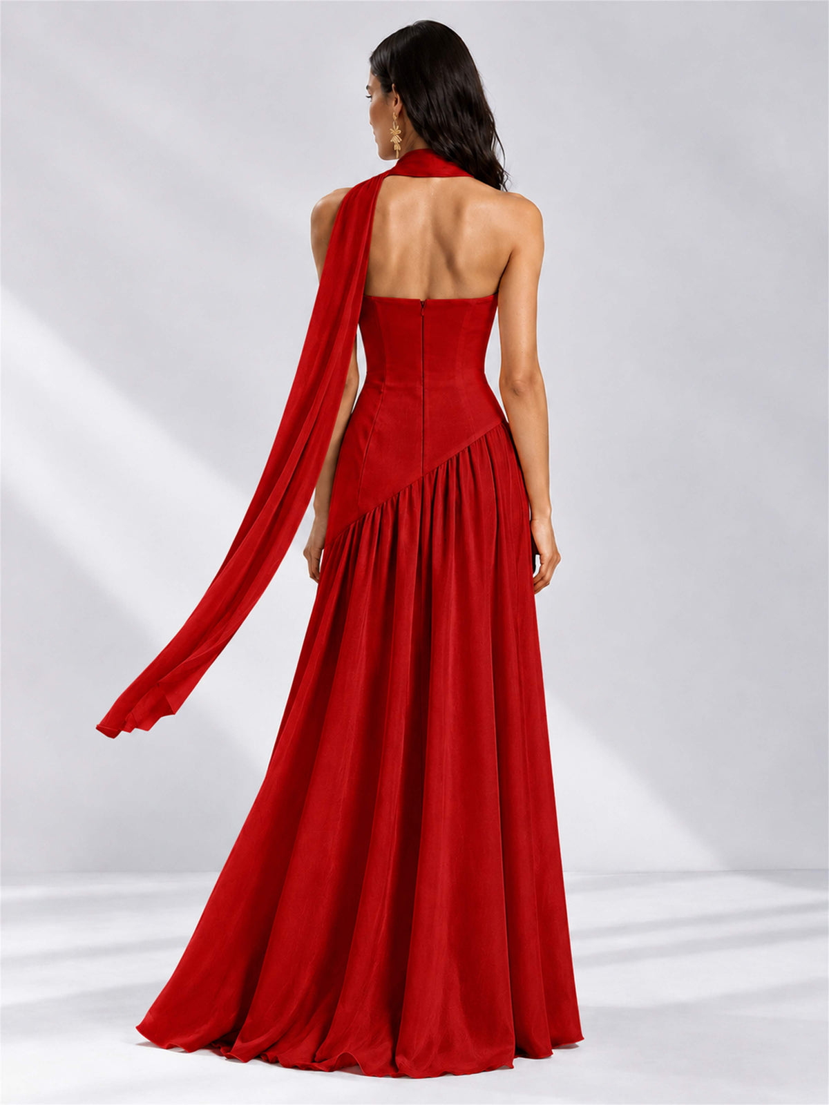 Strapless A-Line Chiffon Sleeveless Floor-Length Wedding Guest Dress with Scarf