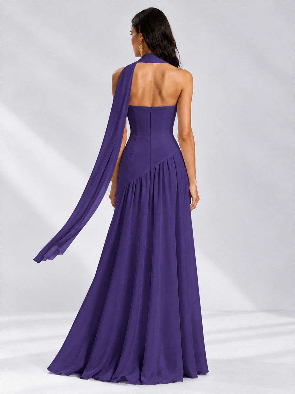 Strapless A-Line Chiffon Sleeveless Floor-Length Wedding Guest Dress with Scarf