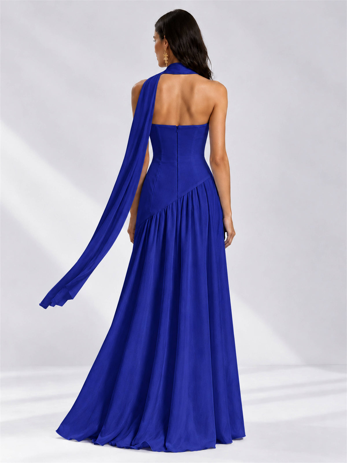 Strapless A-Line Chiffon Sleeveless Floor-Length Wedding Guest Dress with Scarf