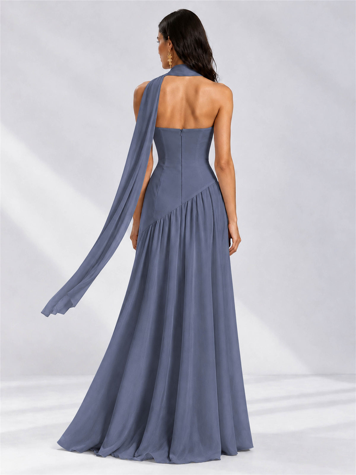 Strapless A-Line Chiffon Sleeveless Floor-Length Wedding Guest Dress with Scarf