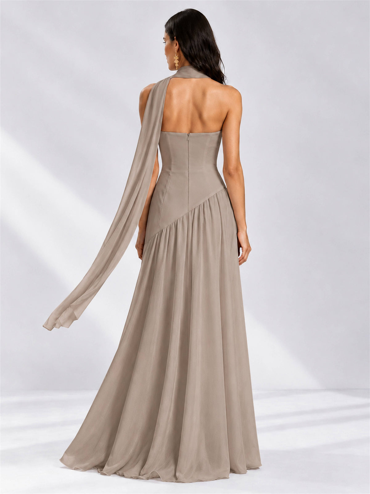 Strapless A-Line Chiffon Sleeveless Floor-Length Wedding Guest Dress with Scarf