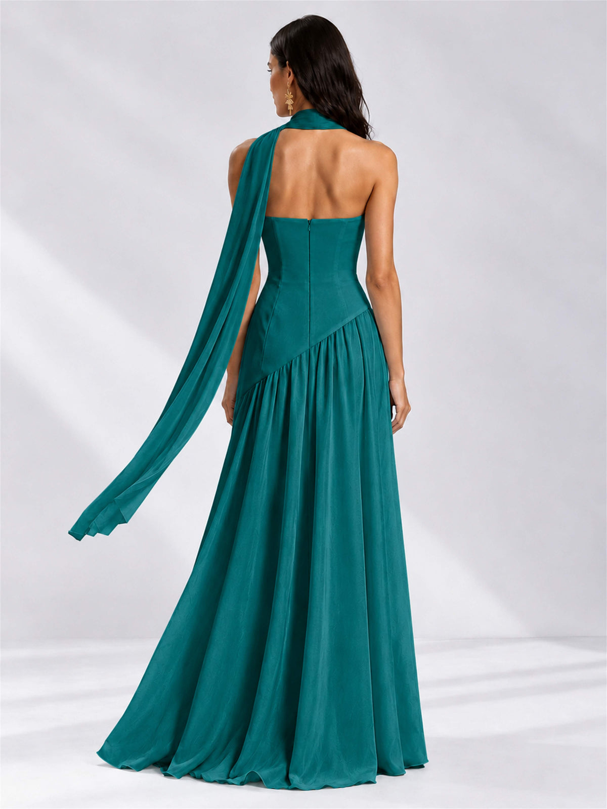 Strapless A-Line Chiffon Sleeveless Floor-Length Wedding Guest Dress with Scarf