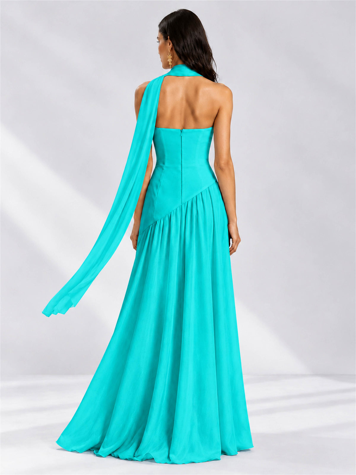 Strapless A-Line Chiffon Sleeveless Floor-Length Wedding Guest Dress with Scarf