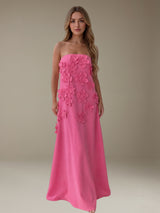 Free Shipping Strapless A-Line Floor-Length 3D Floral Details Formal Gown
