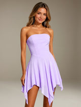 Free Shipping Strapless Mini Chiffon Asymmetrical Homecoming Dress with Lace-Up Back