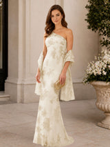 One Shoulder Lace Appliques Floor-Length Wedding Guest Dress