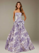 Strapless Prom Dress A-Line with Bow and Lace-Up Back
