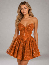Free Shipping Strapless Sequin Corset Lace-Up Mini Homecoming Dress