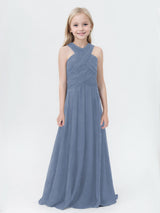 Striking A-Line Halter Sleeveless Chiffon Long Junior Bridesmaid Dresses