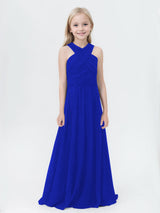 Striking A-Line Halter Sleeveless Chiffon Long Junior Bridesmaid Dresses