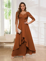 Striking Illusion Half Sleeves Appliques Ruched Mother Of The Bride Dresses