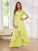 Striking Illusion Half Sleeves Appliques Ruched Mother Of The Bride Dresses