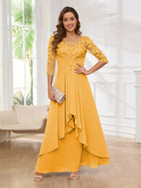 Striking Illusion Half Sleeves Appliques Ruched Mother Of The Bride Dresses